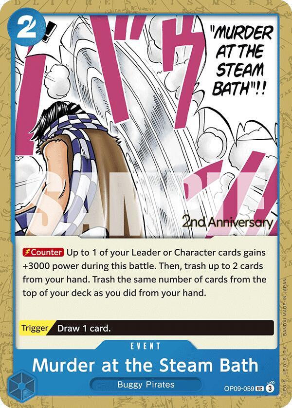 Murder at the Steam Bath OP09-059 card from Emperors in the New World: 2nd Anniversary Tournament Cards