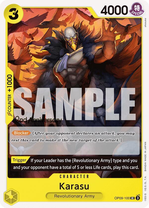 Karasu OP09-100 card from Emperors in the New World: 2nd Anniversary Tournament Cards