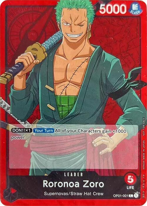 Roronoa Zoro OP01-001 card from One Piece Demo Deck Cards