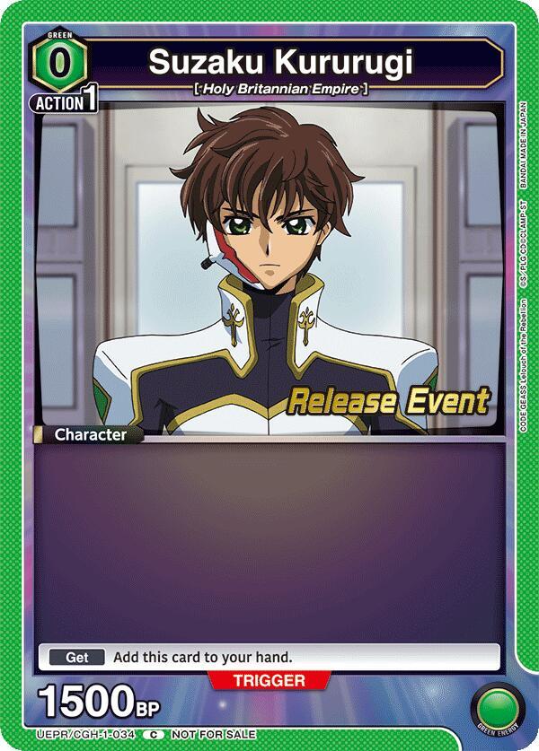 Suzaku Kururugi UEPR/CGH-1-034 card from UE04BT: CODE GEASS: Lelouch of the Rebellion Release Event Cards