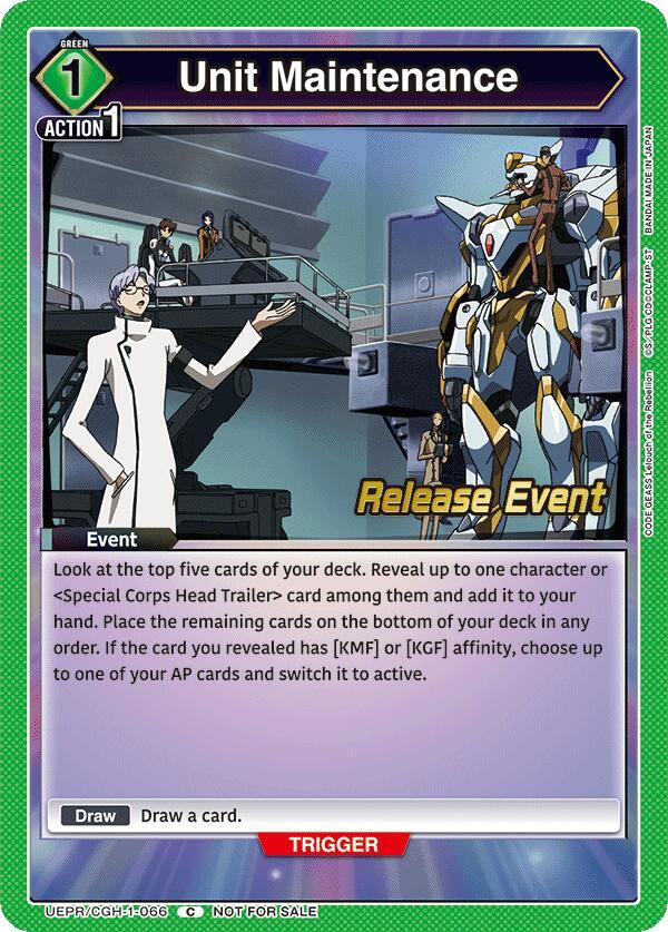 Unit Maintenance UEPR/CGH-1-066 card from UE04BT: CODE GEASS: Lelouch of the Rebellion Release Event Cards