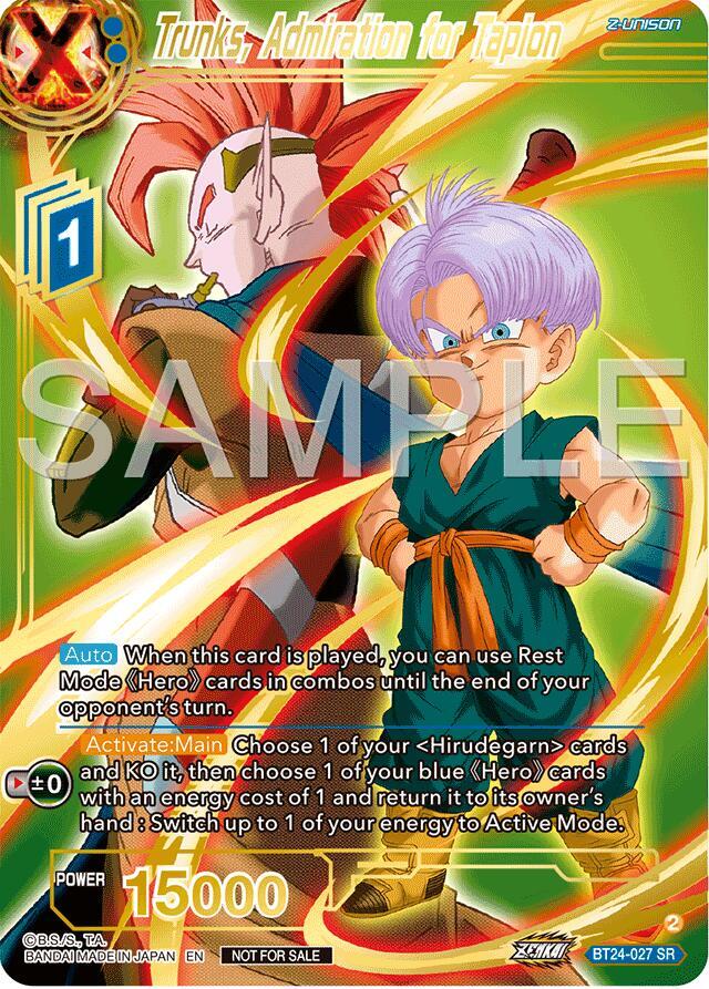 Trunks, Admiration for Tapion (Championship 2024 Finals Zenkai Pack) (Gold Stamped) BT24-027 card from Tournament Promotion Cards