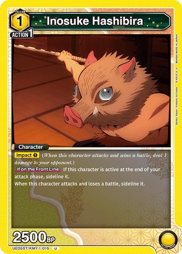 Inosuke Hashibira UE05ST/KMY-1-015 card from UE05ST: Demon Slayer: Kimetsu no Yaiba Starter Deck