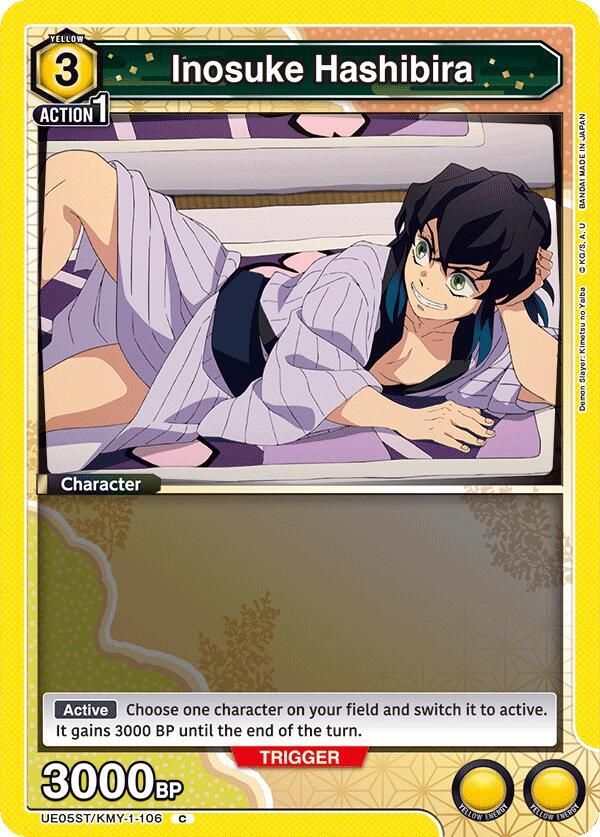 Inosuke Hashibira UE05ST/KMY-1-106 card from UE05ST: Demon Slayer: Kimetsu no Yaiba Starter Deck