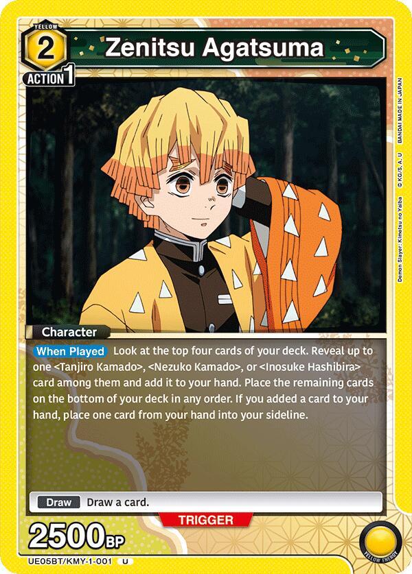 Zenitsu Agatsuma UE05BT/KMY-1-001 card from UE05BT: Demon Slayer: Kimetsu no Yaiba