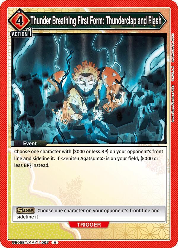 Thunder Breathing First Form: Thunderclap and Flash UE05BT/KMY-1-097 card from UE05BT: Demon Slayer: Kimetsu no Yaiba