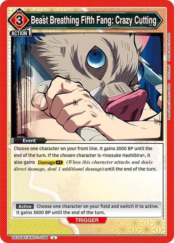 Beast Breathing Fifth Fang: Crazy Cutting UE05BT/KMY-1-098 card from UE05BT: Demon Slayer: Kimetsu no Yaiba