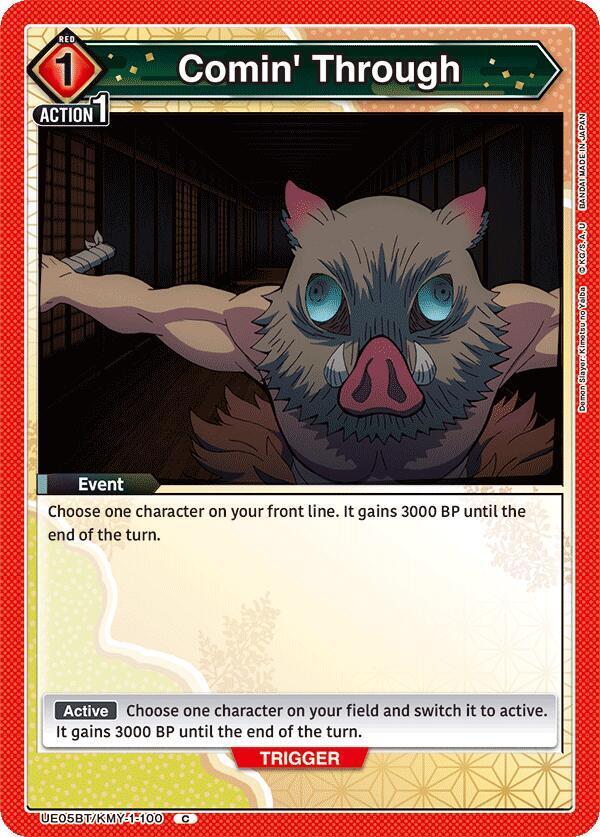 Comin' Through UE05BT/KMY-1-100 card from UE05BT: Demon Slayer: Kimetsu no Yaiba