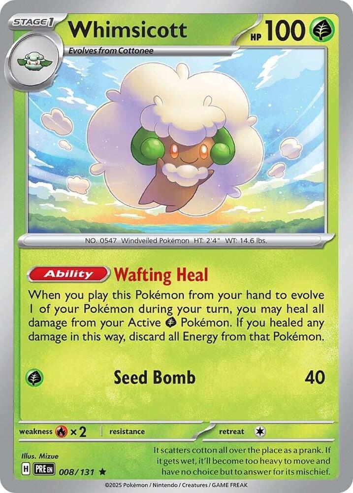 Whimsicott 008/131 card from SV: Prismatic Evolutions