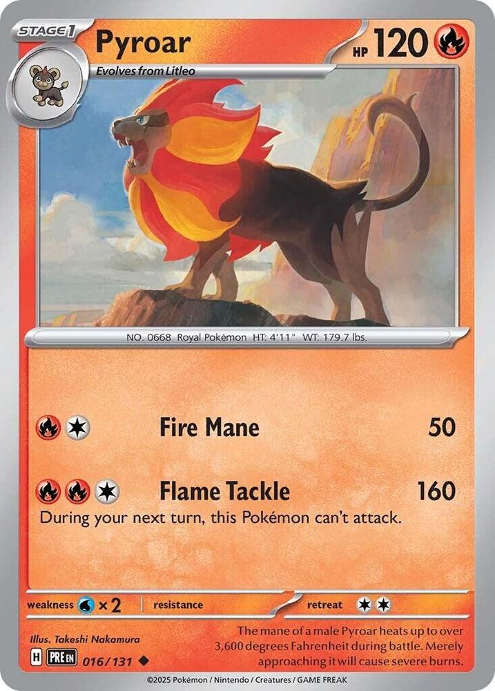 Pyroar 016/131 card from SV: Prismatic Evolutions