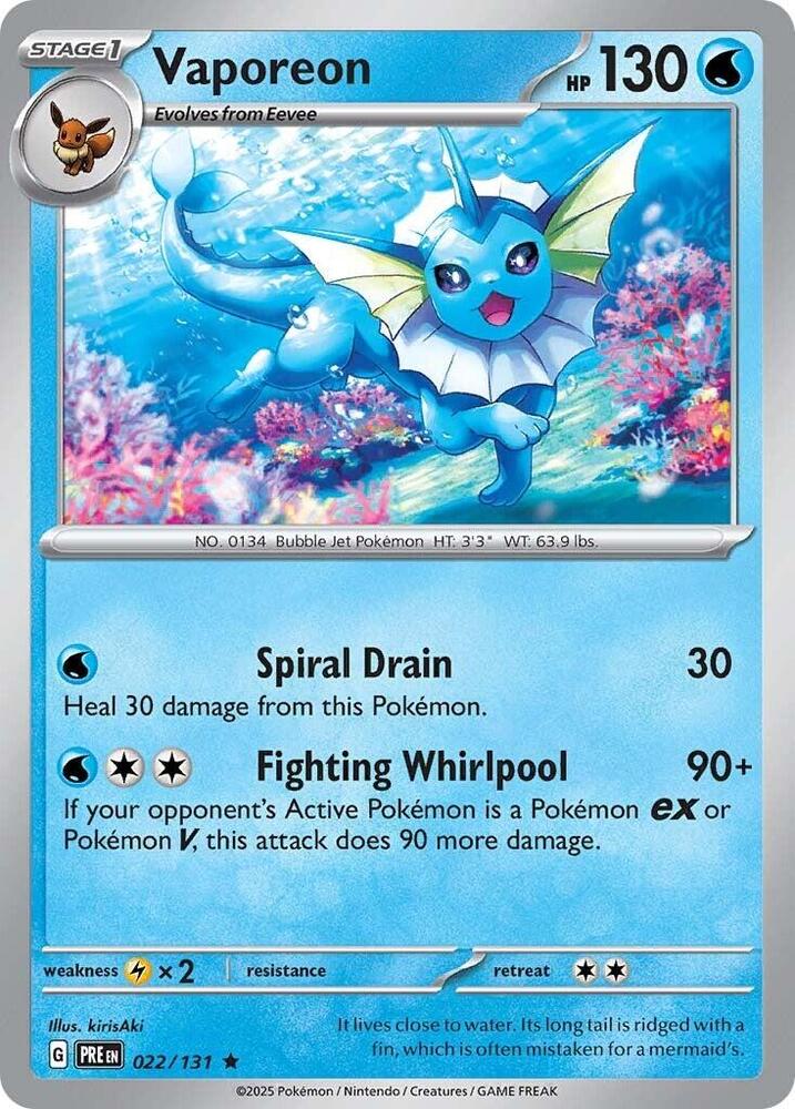 Vaporeon 022/131 card from SV: Prismatic Evolutions