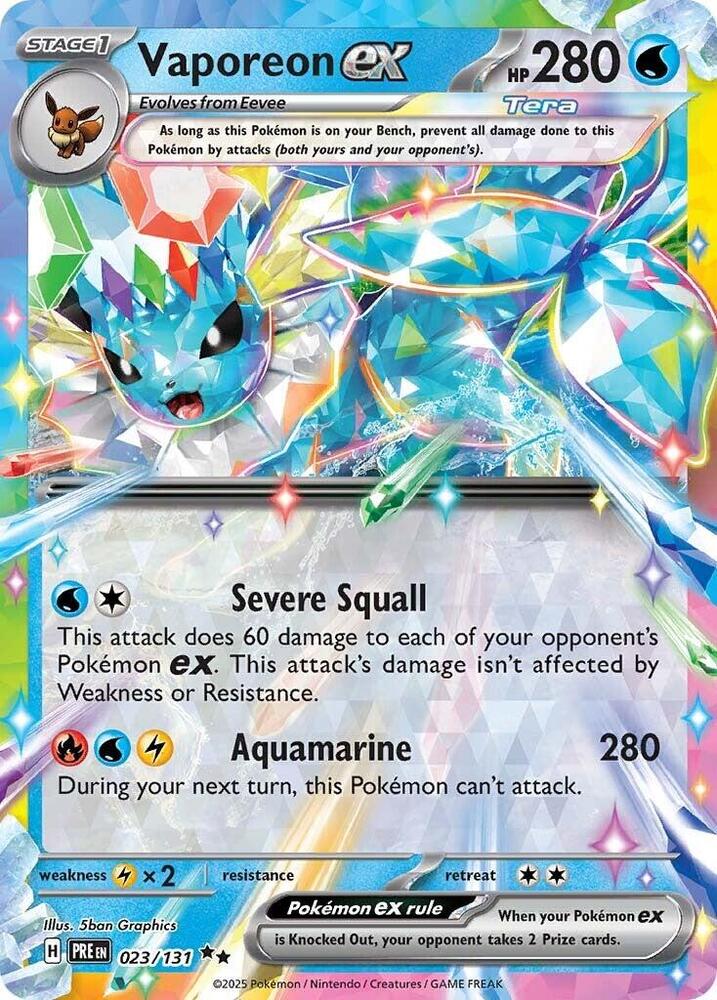 Vaporeon ex 023/131 card from SV: Prismatic Evolutions