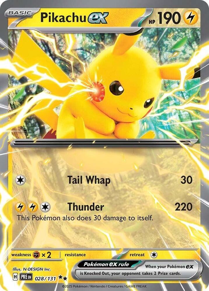 Pikachu ex 028/131 card from SV: Prismatic Evolutions