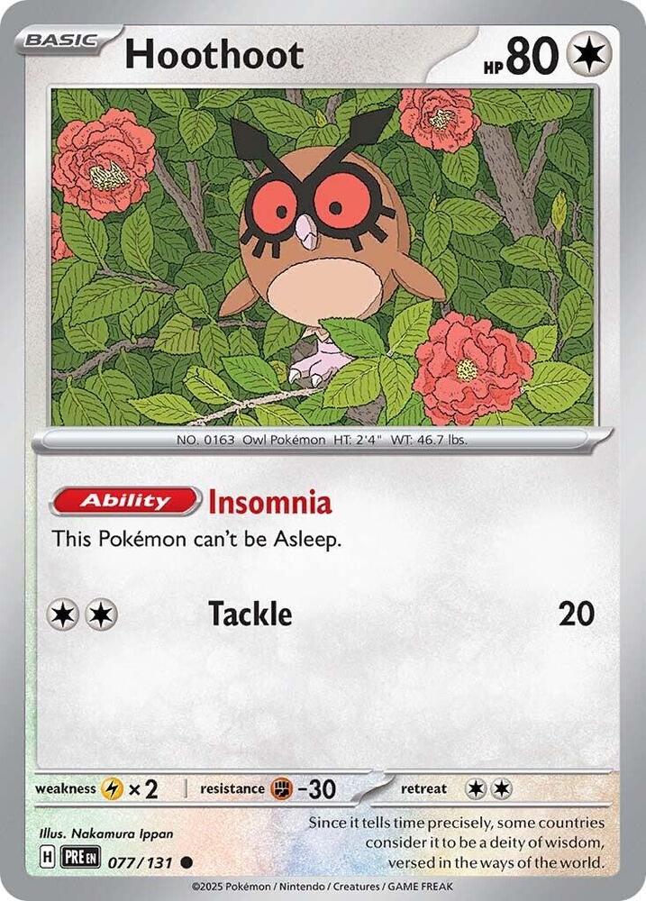 Hoothoot 077/131 card from SV: Prismatic Evolutions
