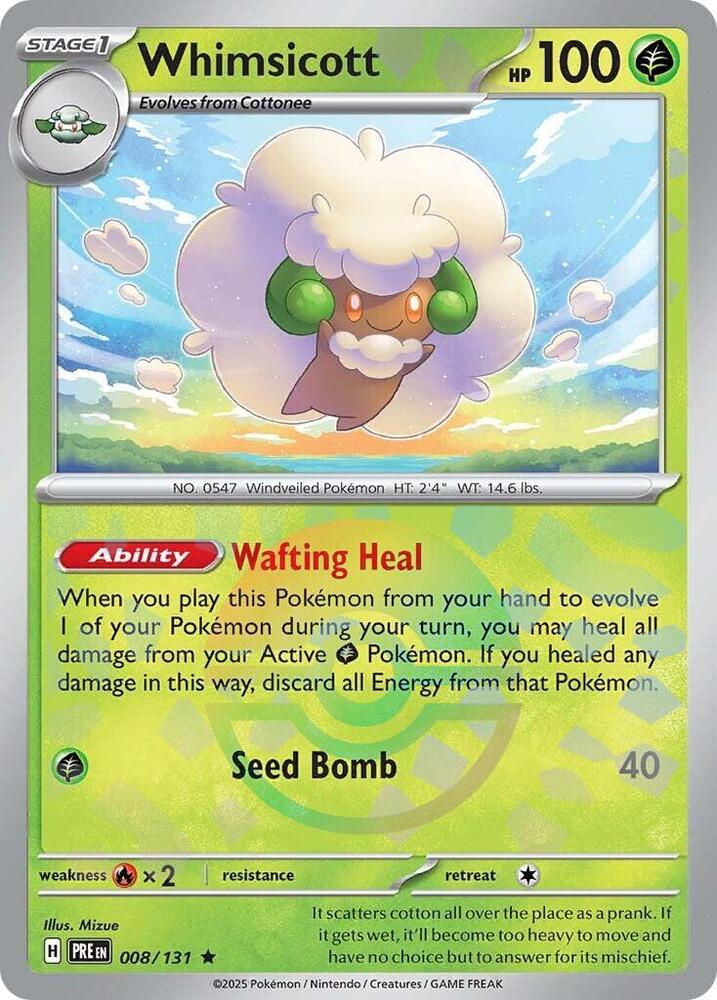 Whimsicott (Poke Ball Pattern) 008/131 card from SV: Prismatic Evolutions