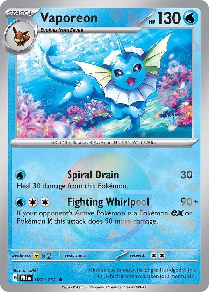 Vaporeon (Poke Ball Pattern) 022/131 card from SV: Prismatic Evolutions