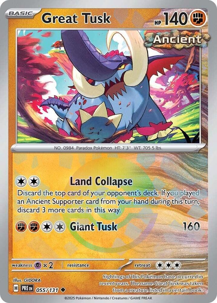 Great Tusk (Poke Ball Pattern) 055/131 card from SV: Prismatic Evolutions