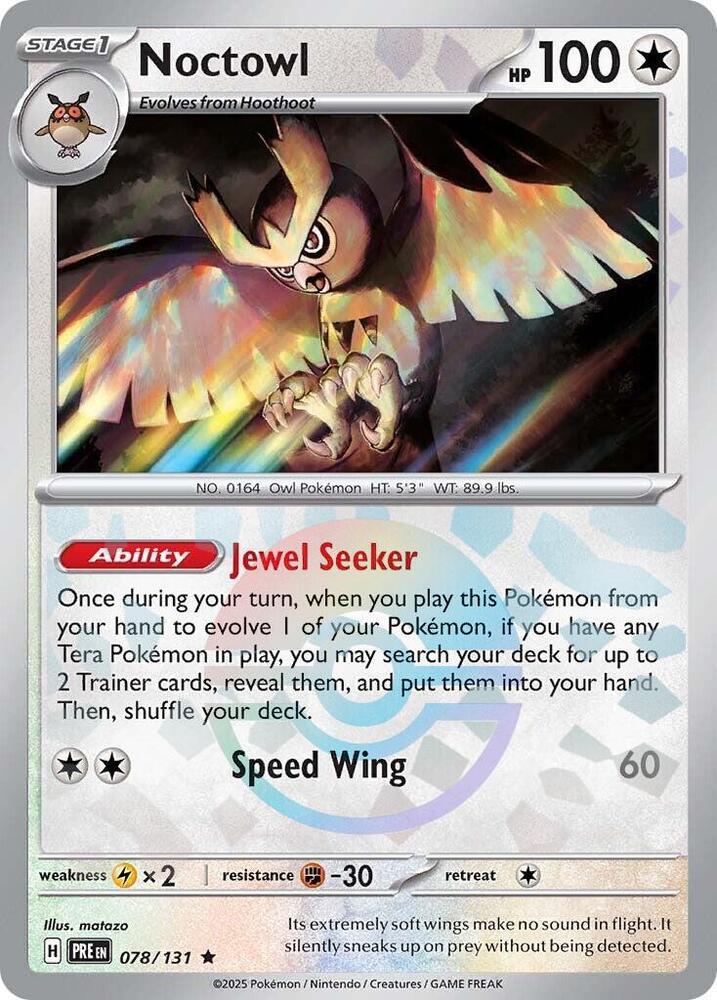 Noctowl (Poke Ball Pattern) 078/131 card from SV: Prismatic Evolutions