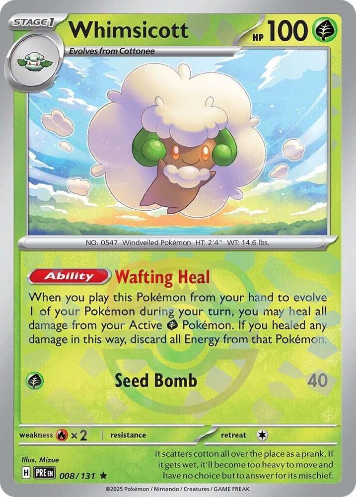 Whimsicott (Master Ball Pattern) 008/131 card from SV: Prismatic Evolutions