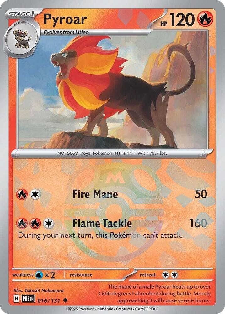 Pyroar (Master Ball Pattern) 016/131 card from SV: Prismatic Evolutions