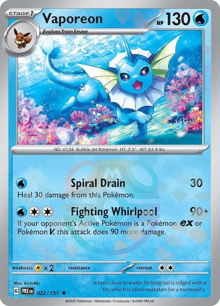 Vaporeon (Master Ball Pattern) 022/131 card from SV: Prismatic Evolutions