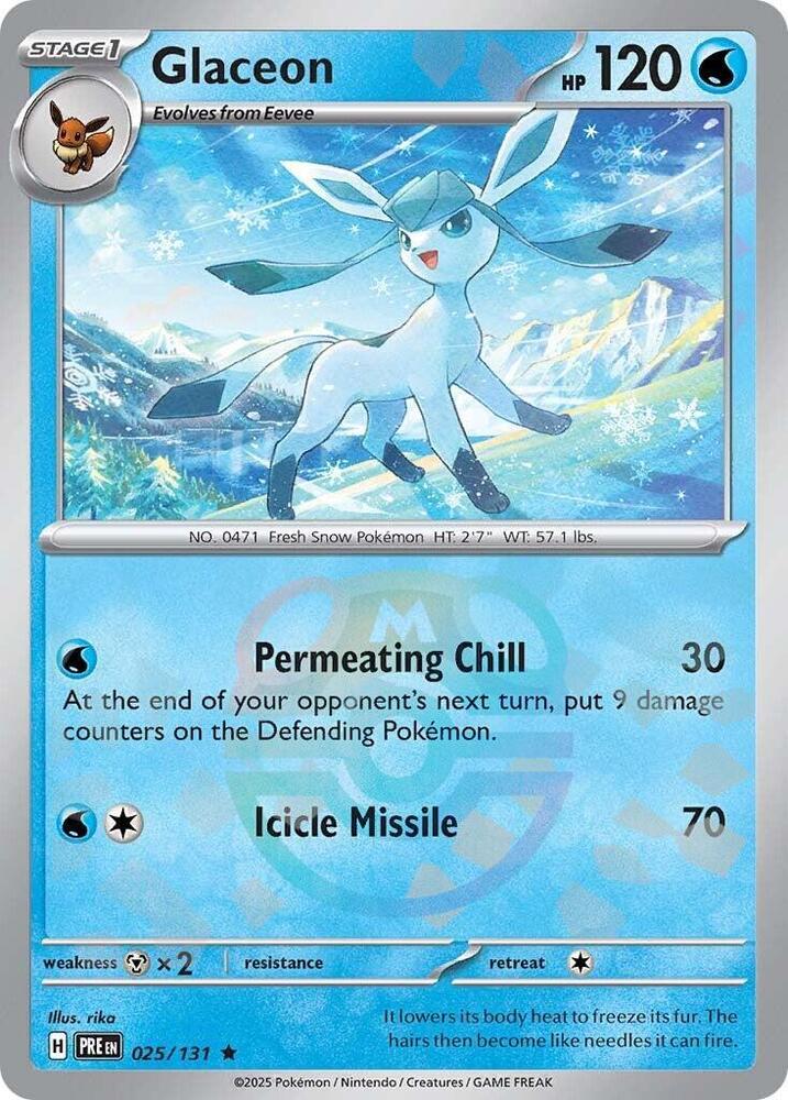 Glaceon (Master Ball Pattern) 025/131 card from SV: Prismatic Evolutions