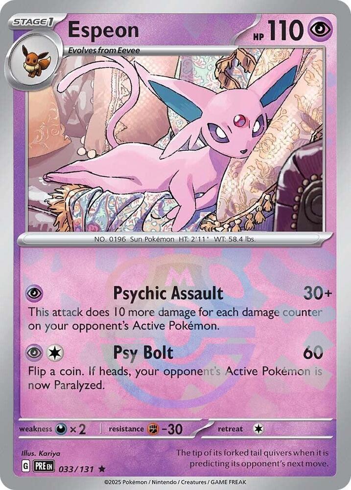 Espeon (Master Ball Pattern) 033/131 card from SV: Prismatic Evolutions