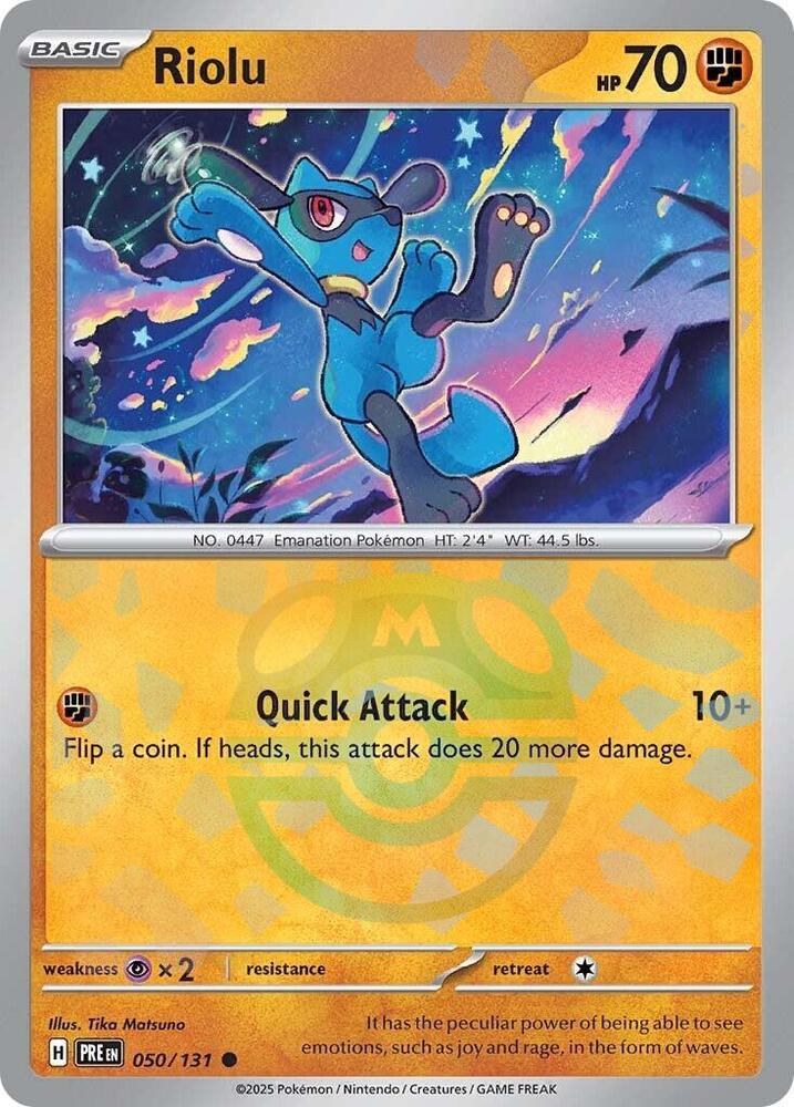 Riolu (Master Ball Pattern) 050/131 card from SV: Prismatic Evolutions