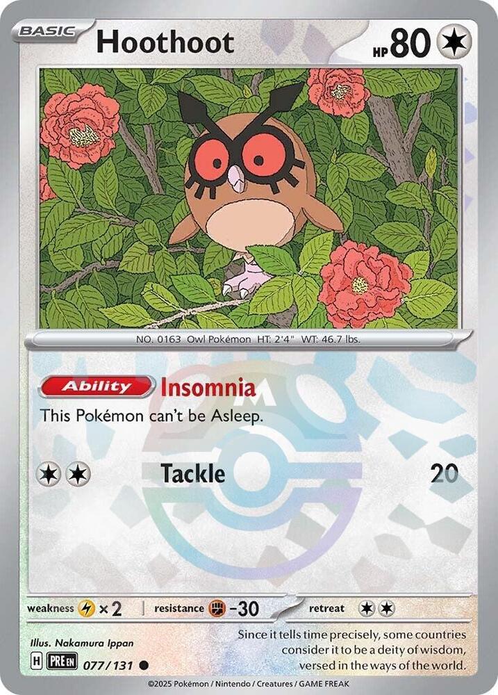 Hoothoot (Master Ball Pattern) 077/131 card from SV: Prismatic Evolutions