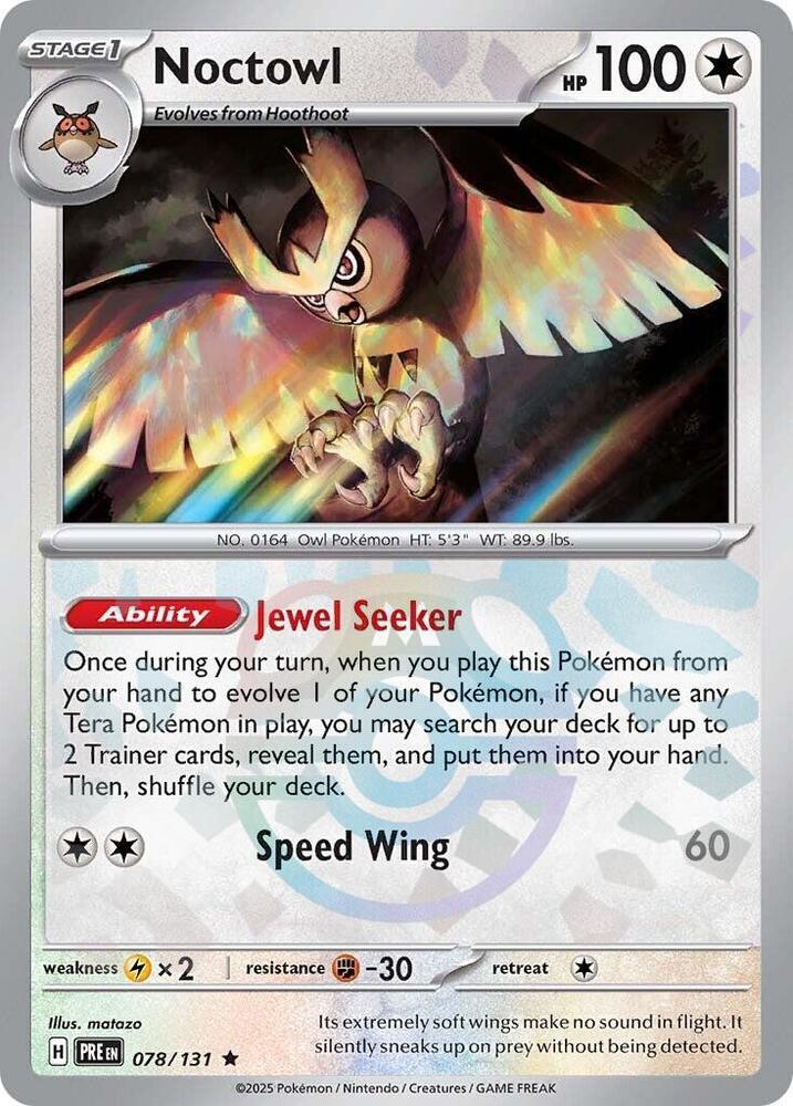 Noctowl (Master Ball Pattern) 078/131 card from SV: Prismatic Evolutions