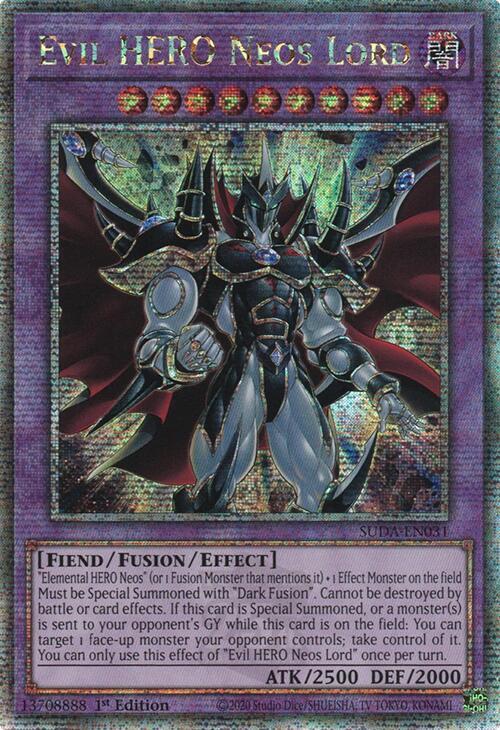 Evil HERO Neos Lord (Quarter Century Secret Rare) SUDA-EN031 card from Supreme Darkness