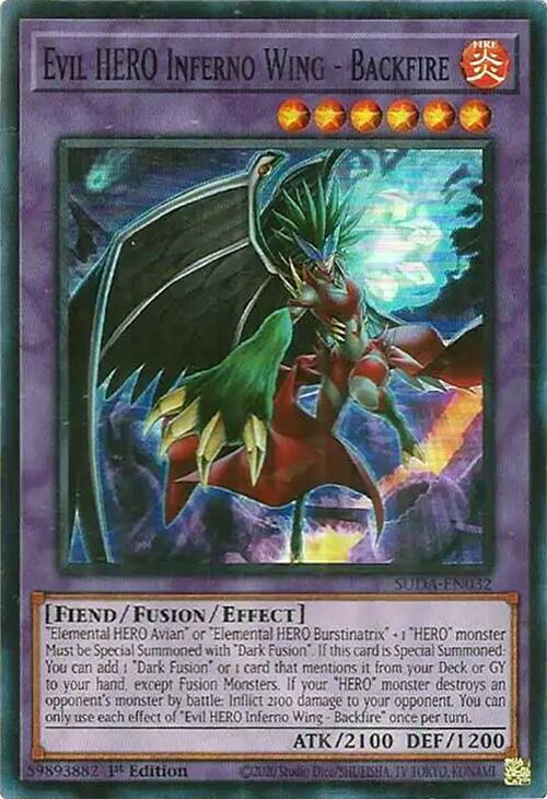 Evil HERO Inferno Wing - Backfire SUDA-EN032 card from Supreme Darkness