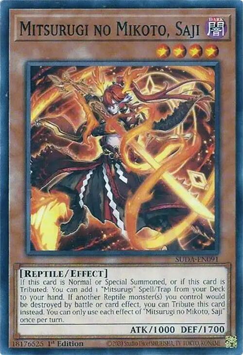 Mitsurugi no Mikoto, Saji SUDA-EN091 card from Supreme Darkness