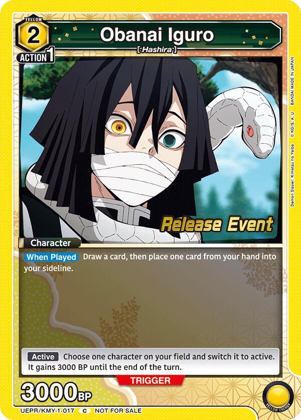 Obanai Iguro UEPR/KMY-1-017 card from UE05BT: Demon Slayer: Kimetsu no Yaiba Release Event Cards