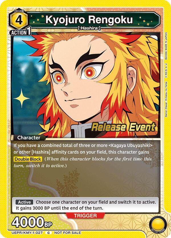 Kyojuro Rengoku UEPR/KMY-1-027 card from UE05BT: Demon Slayer: Kimetsu no Yaiba Release Event Cards