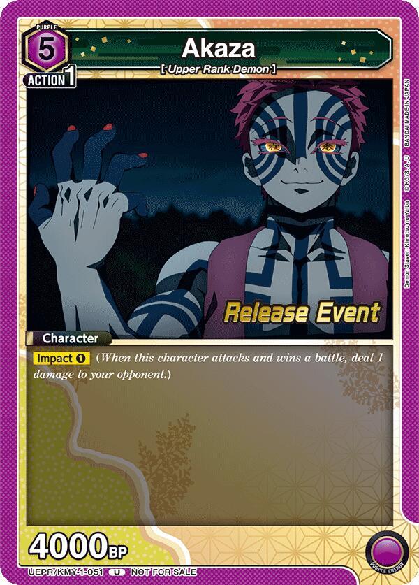 Akaza UEPR/KMY-1-051 card from UE05BT: Demon Slayer: Kimetsu no Yaiba Release Event Cards