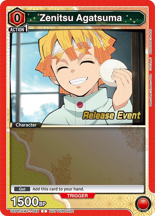 Zenitsu Agatsuma UEPR/KMY-1-068 card from UE05BT: Demon Slayer: Kimetsu no Yaiba Release Event Cards