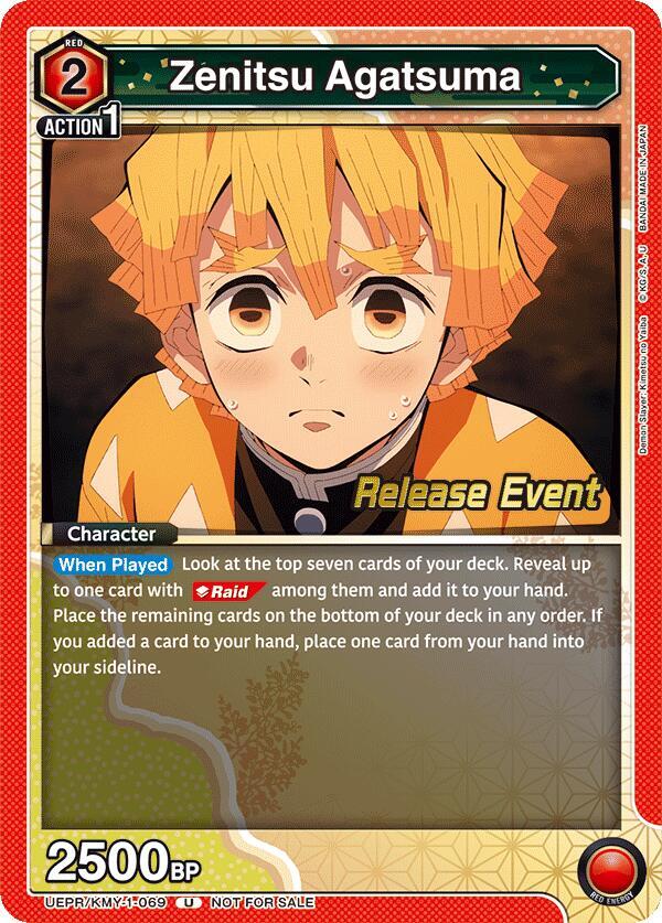 Zenitsu Agatsuma UEPR/KMY-1-069 card from UE05BT: Demon Slayer: Kimetsu no Yaiba Release Event Cards