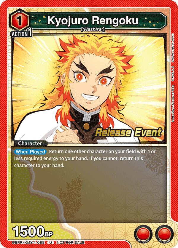 Kyojuro Rengoku UEPR/KMY-1-088 card from UE05BT: Demon Slayer: Kimetsu no Yaiba Release Event Cards