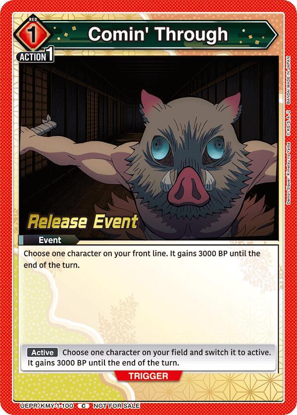 Comin' Through UEPR/KMY-1-100 card from UE05BT: Demon Slayer: Kimetsu no Yaiba Release Event Cards