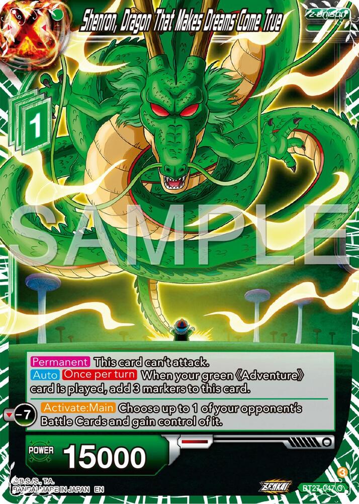 Shenron, Dragon That Makes Dreams Come True BT27-047 card from History of Z