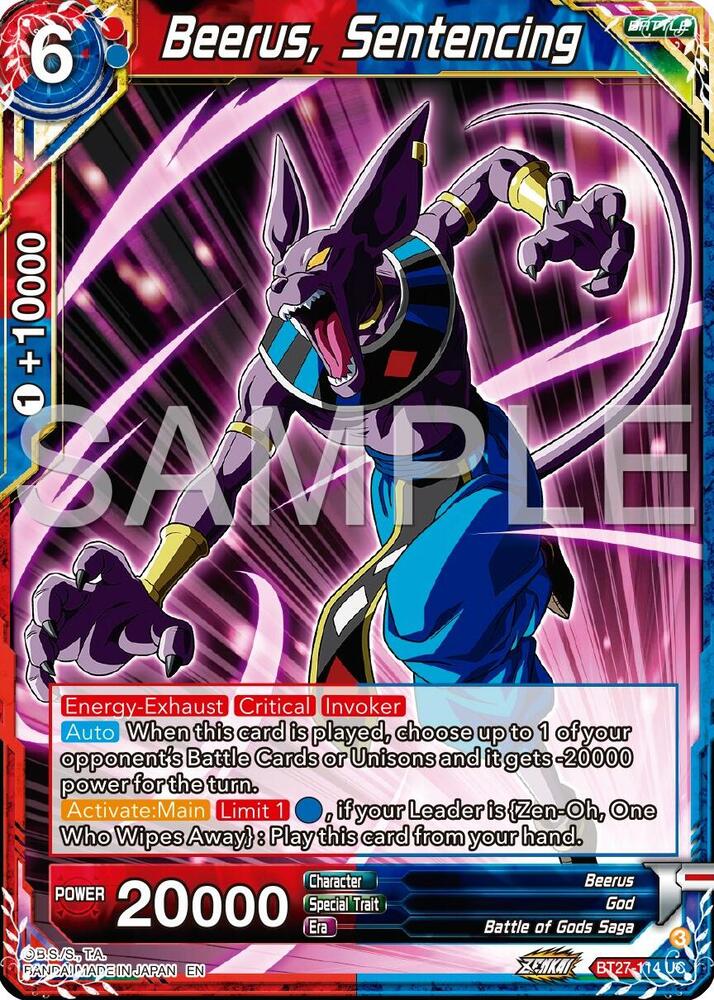 Beerus, Sentencing BT27-114 card from History of Z