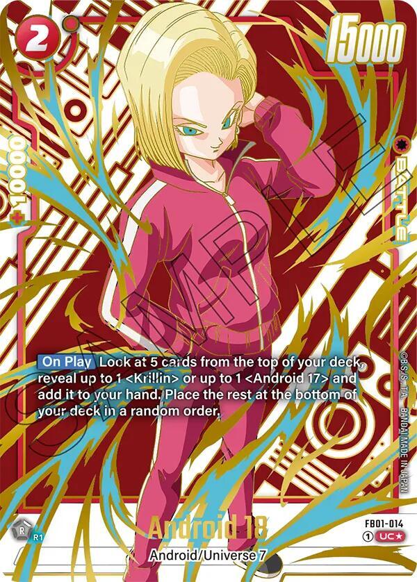 Android 18 (Alternate Art) FB01-014 card from Awakened Pulse Alternate Art Reprints