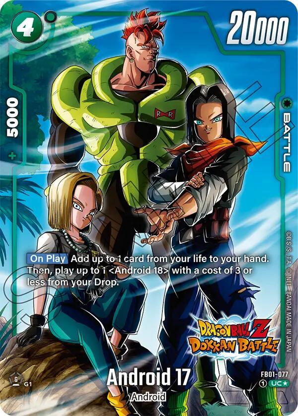 Android 17 (Dragon Ball Z Dokkan Battle Alternate Art) FB01-077 card from Awakened Pulse Alternate Art Reprints