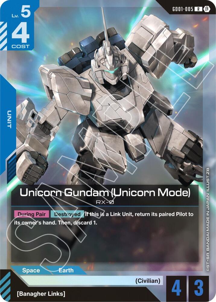 Unicorn Gundam (Unicorn Mode) GD01-005 card from Edition Beta