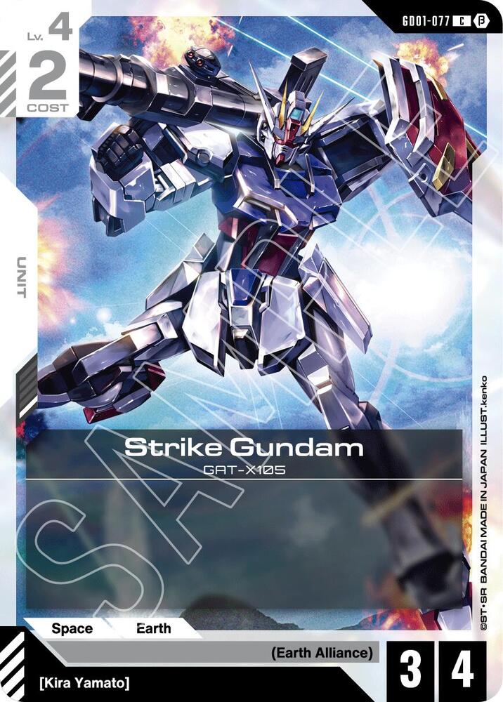 Strike Gundam GD01-077 card from Edition Beta
