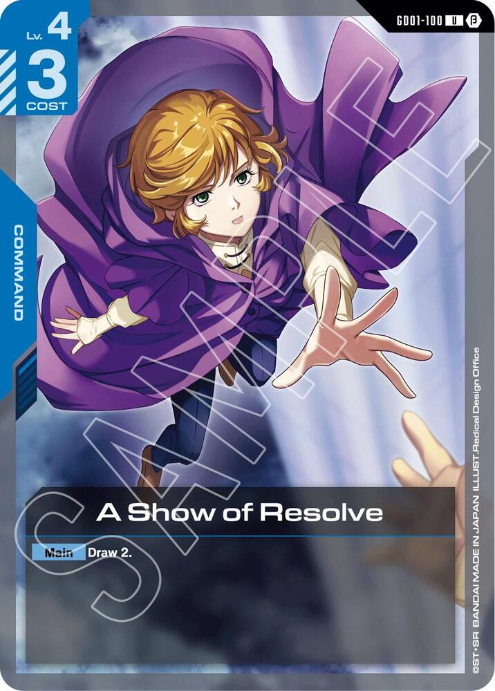 A Show of Resolve GD01-100 card from Edition Beta