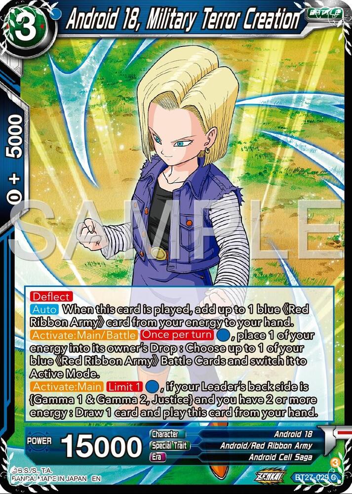 Android 18, Military Terror Creation BT27-029 card from History of Z