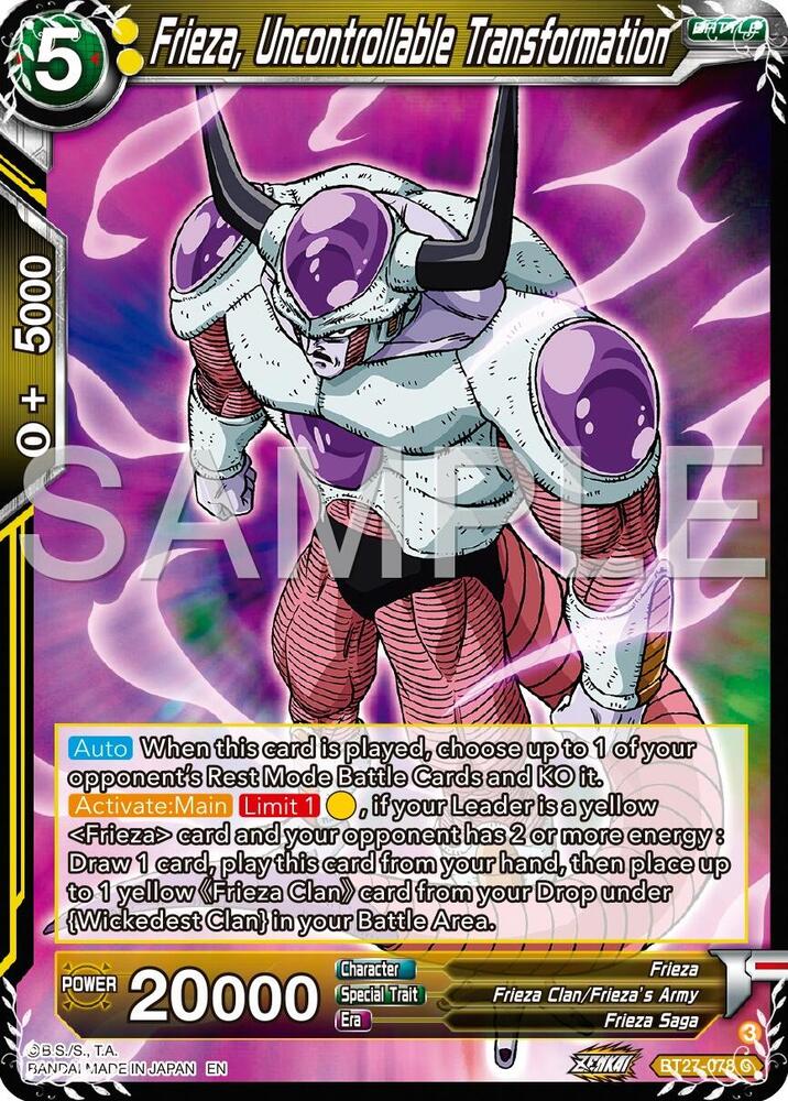 Frieza, Uncontrollable Transformation BT27-078 card from History of Z