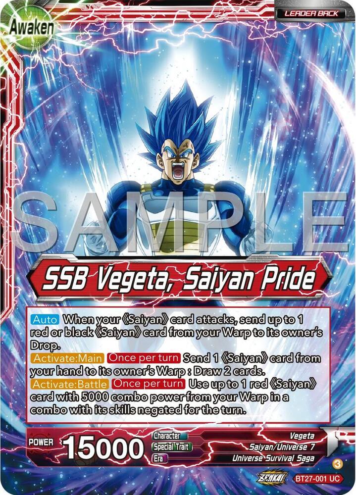 Vegeta // SSB Vegeta, Saiyan Pride BT27-001 card from History of Z